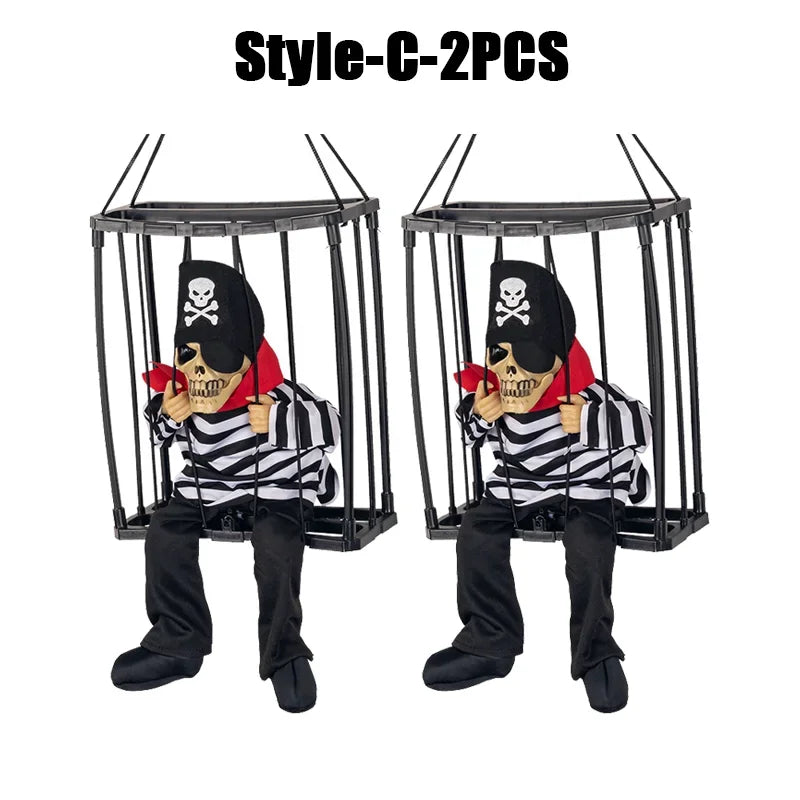 Squelette Prisonnier d'Halloween en Cage Lumineux