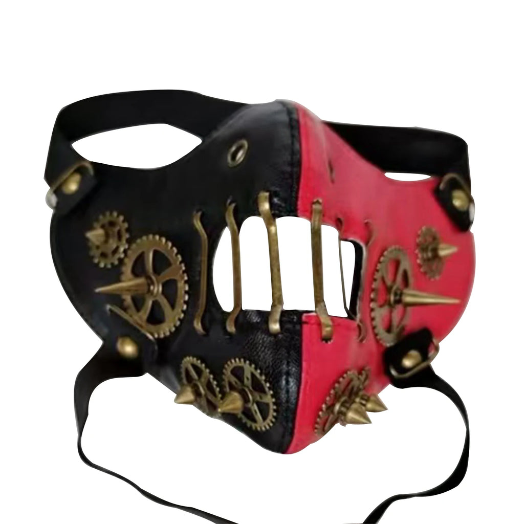 Masque Steampunk Noir et Rouge à Engrenages et Piques