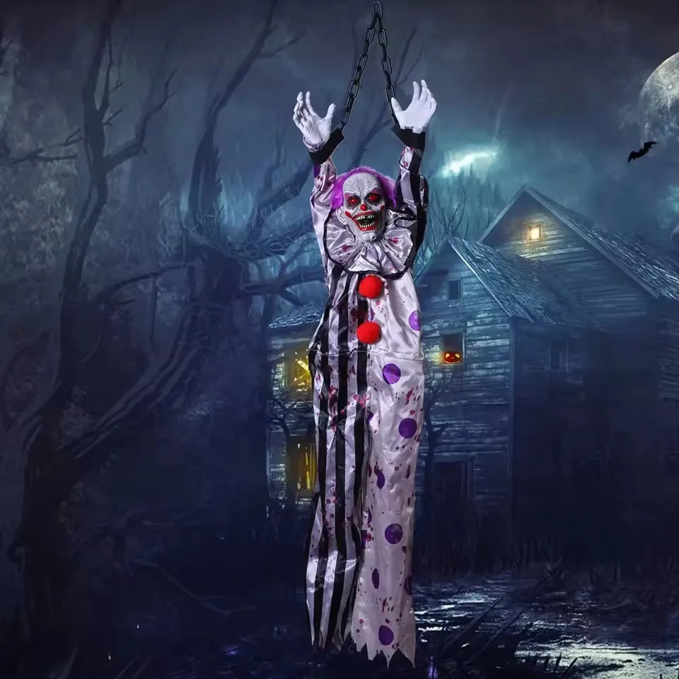 Clown Halloween Horrible Suspendu Sonore à Yeux Rouges