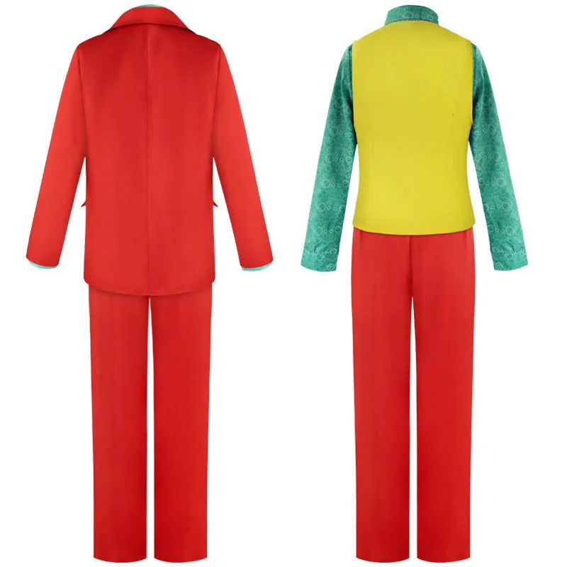 Déguisement de Joker Rouge, Jaune et Turquoise 4 Pièces
