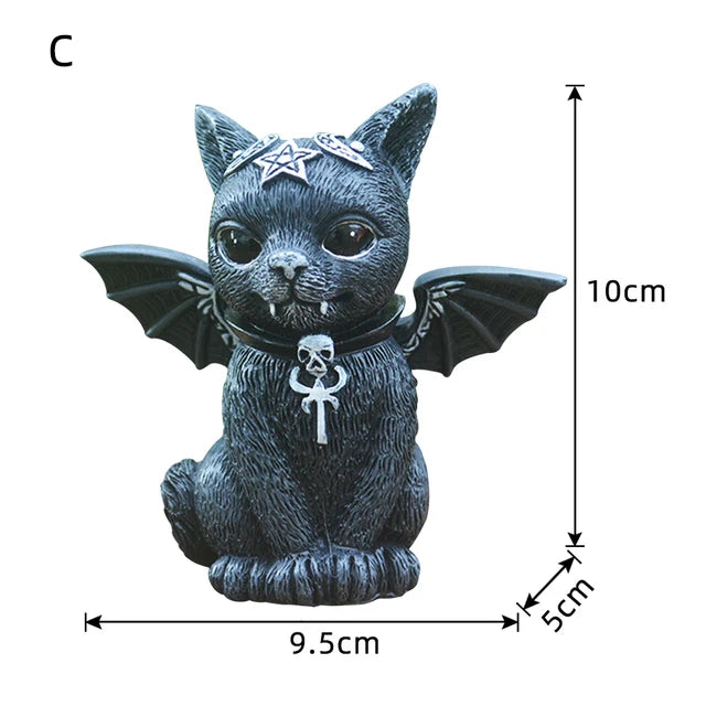 Statuettes Chats Gothiques Noirs à Pentagramme en Résine