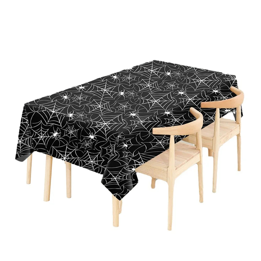 Nappe d'Halloween Noire à Toiles d'Araignée et Araignées