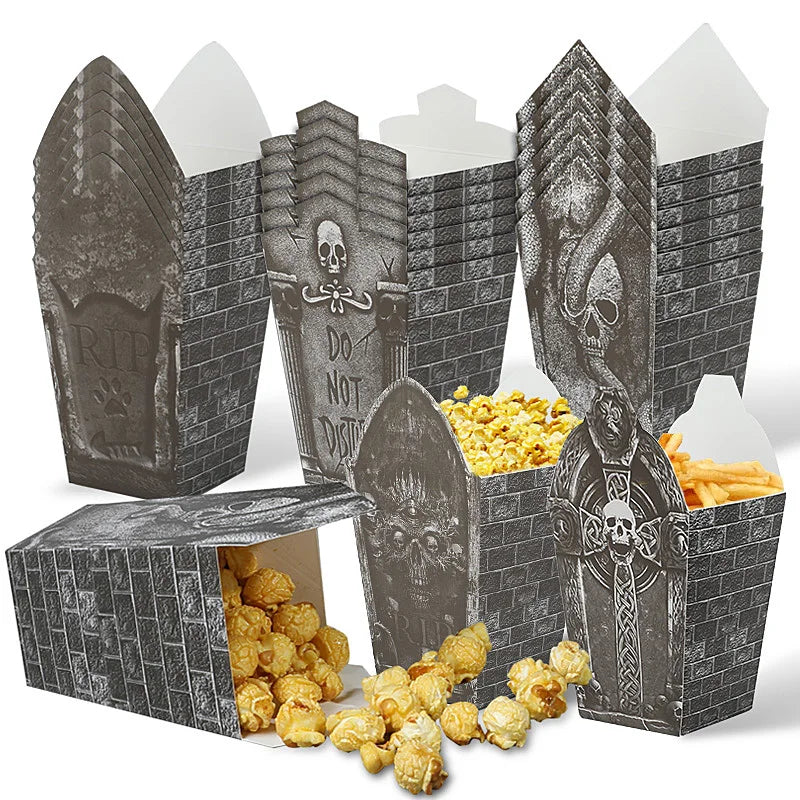 Boîtes à Popcorn d'Halloween Formes Tombes et Crânes
