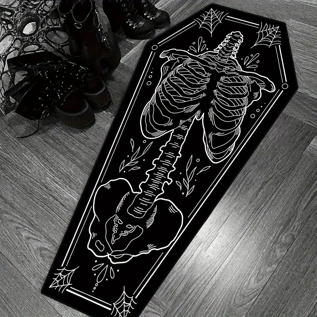 Tapis de Sol Gothique en Cercueil Squelette à l'Épée