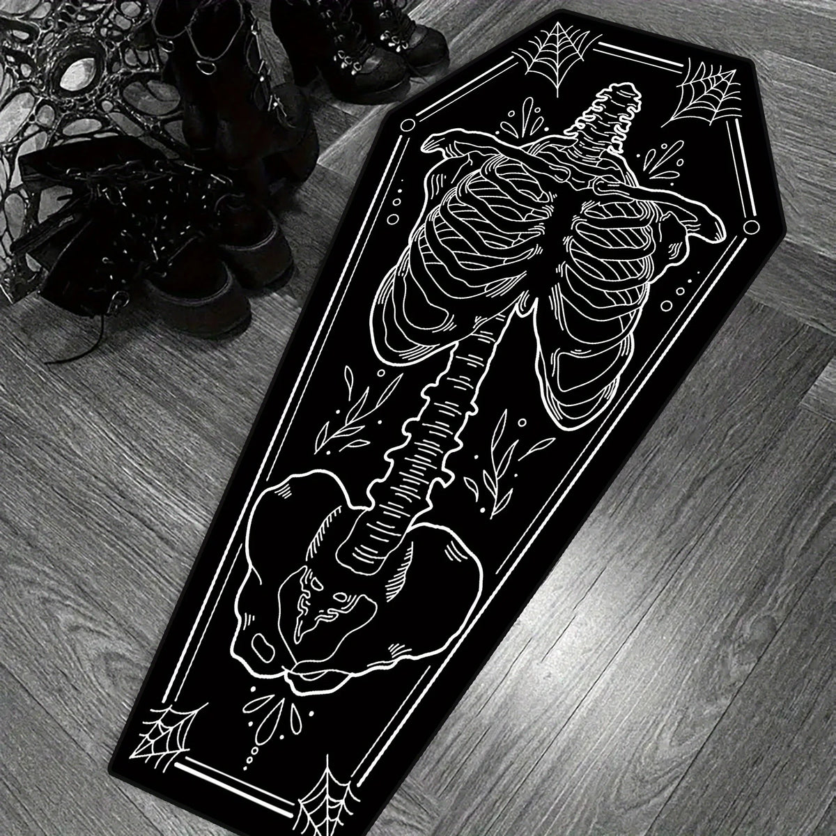 Tapis de Sol Gothique en Cercueil Squelette à l'Épée