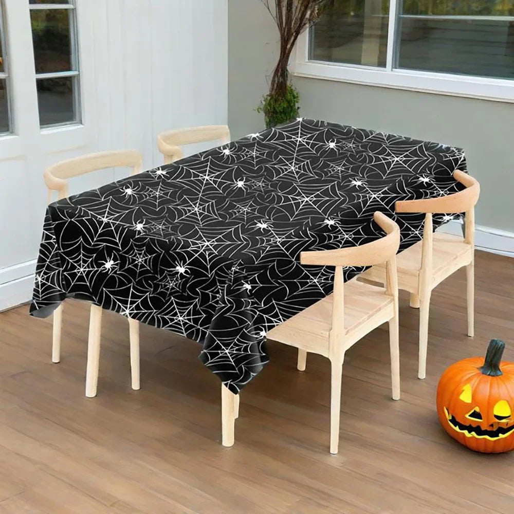 Nappe d'Halloween Noire à Toiles d'Araignée et Araignées