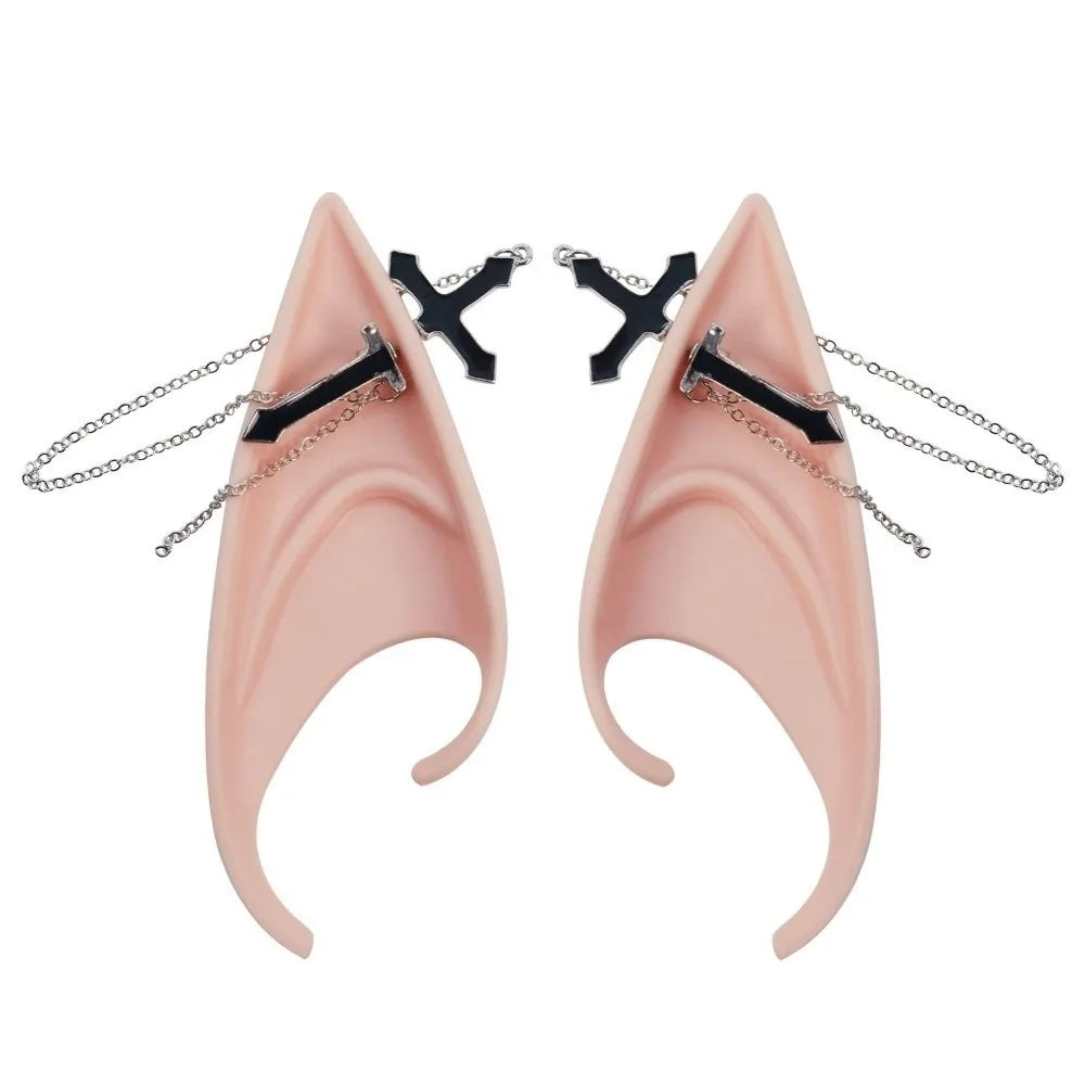 Oreilles d'Elfe en Silicone Rose Chair à Croix et Chaînes