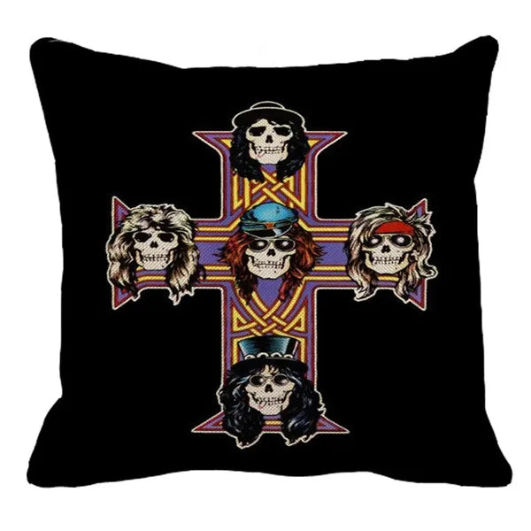 Housse de Coussin Rock Guns N' Roses Crâne et Roses