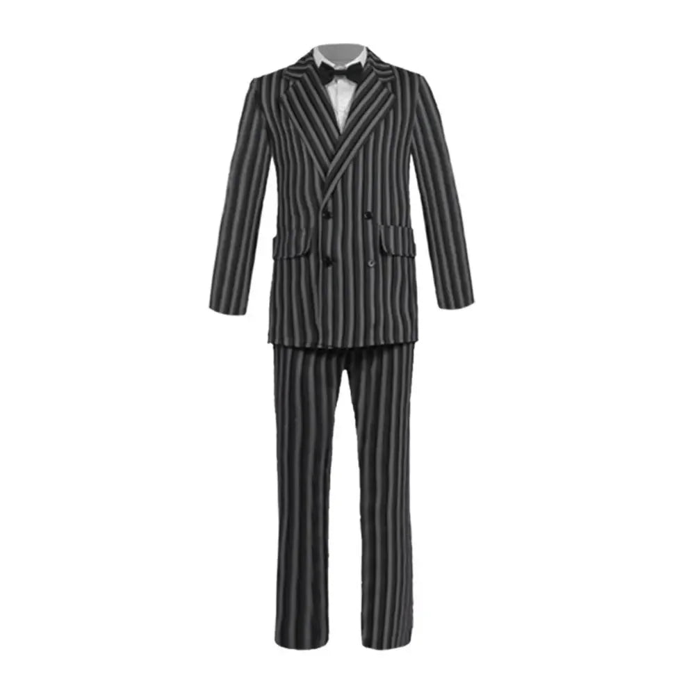 Costume Gomez Rayé et Robe Morticia Velours Adulte