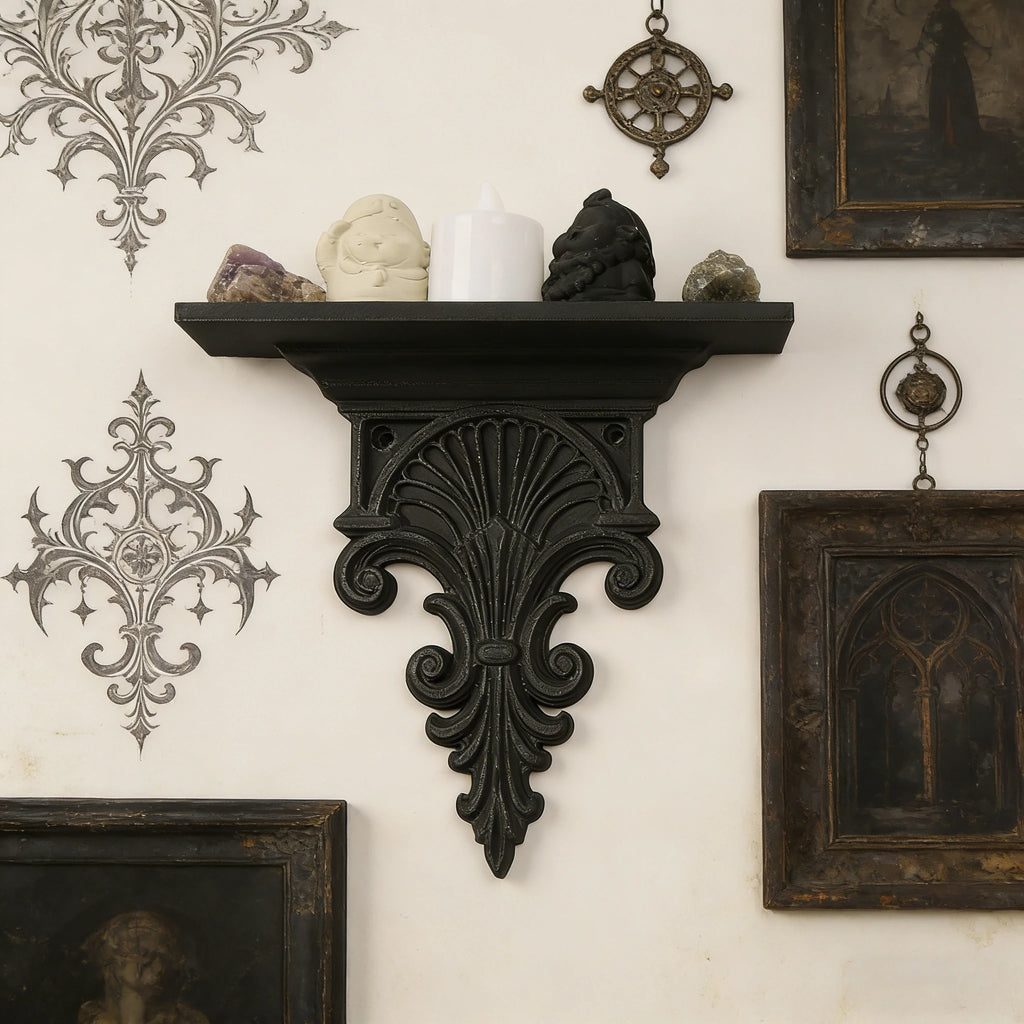 Console Murale Gothique Noire en Fonte Sculptée