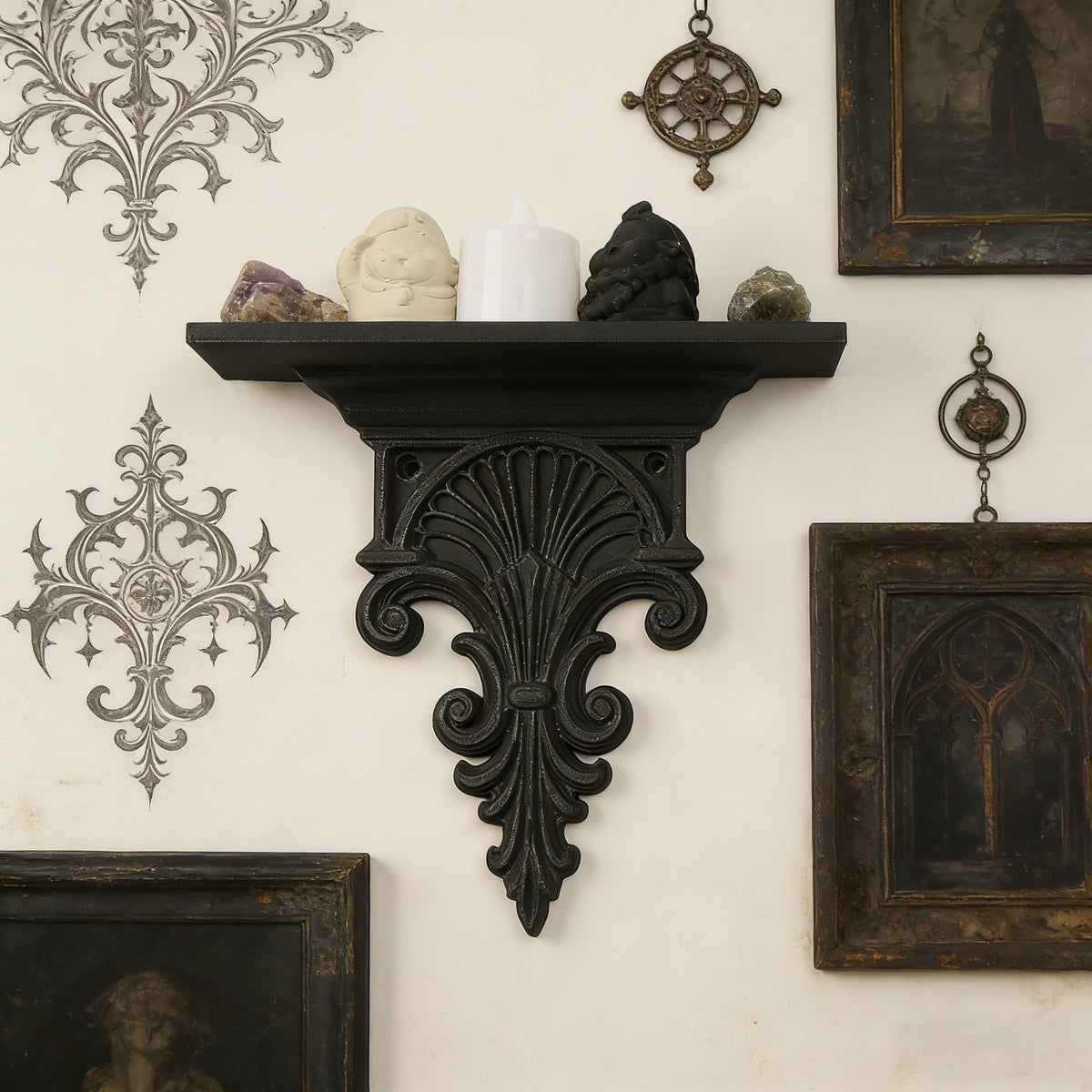 Console Murale Gothique Noire en Fonte Sculptée