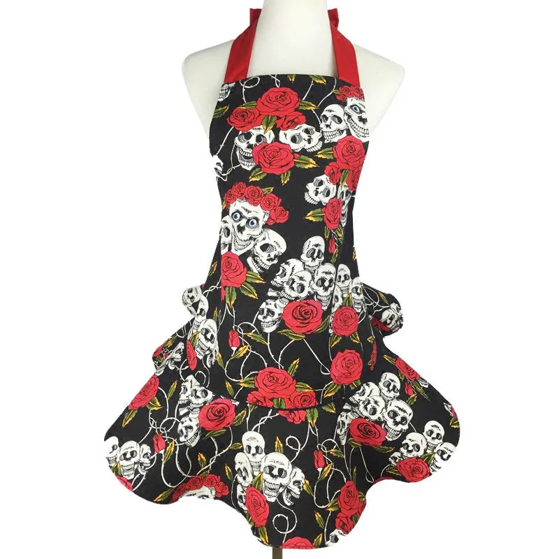 Tablier Rétro Pin-Up à Rayures Noires et Blanches