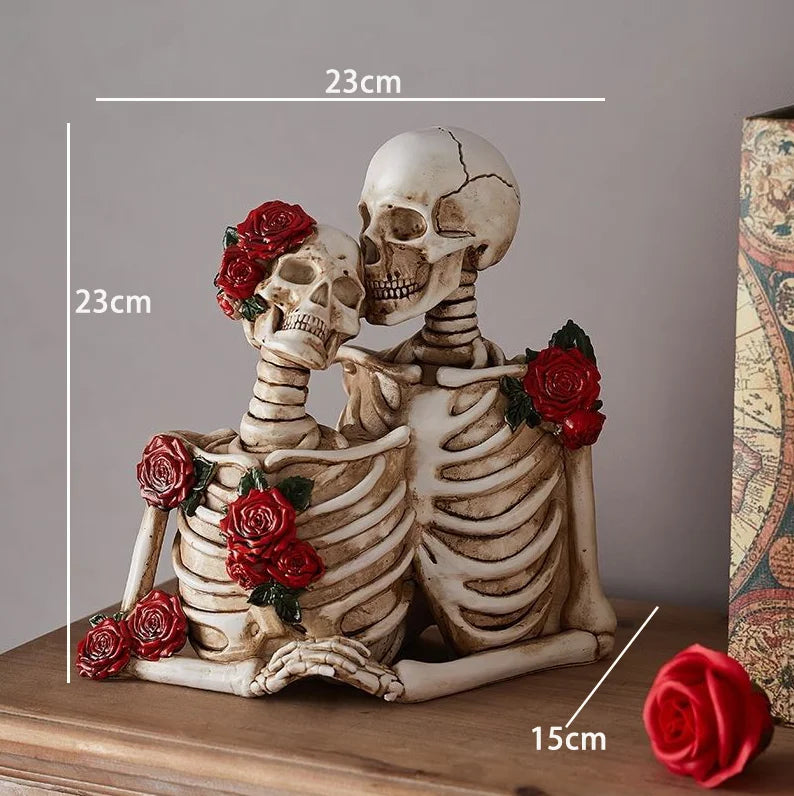 Statuette de Squelettes Amoureux Ornée de Roses Rouges