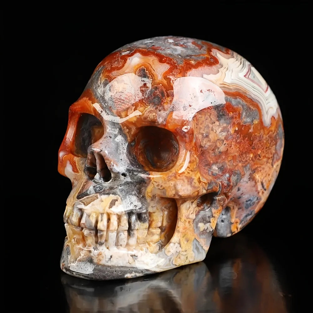 Crâne en Agate Naturelle Veinée Rouge et Grise
