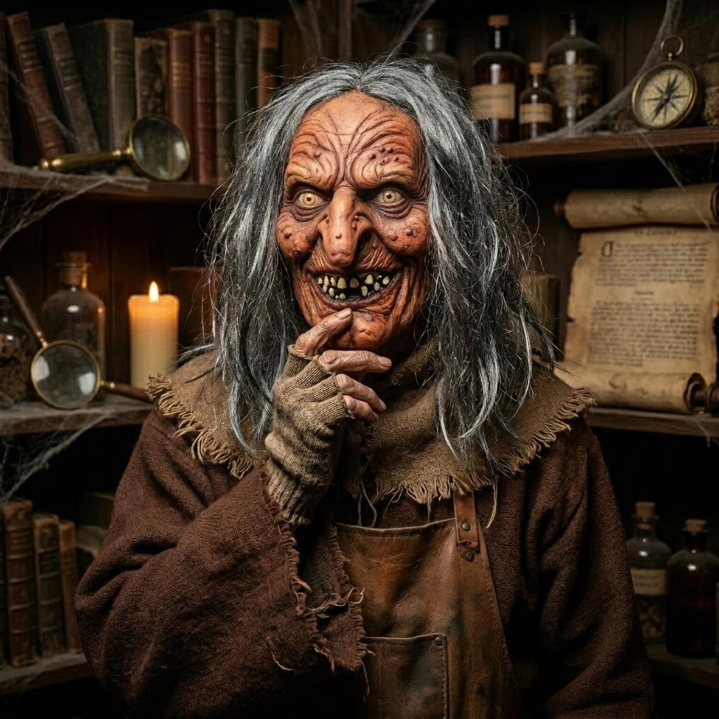 Masque de Sorcière Grotesque en Latex à Cheveux Gris