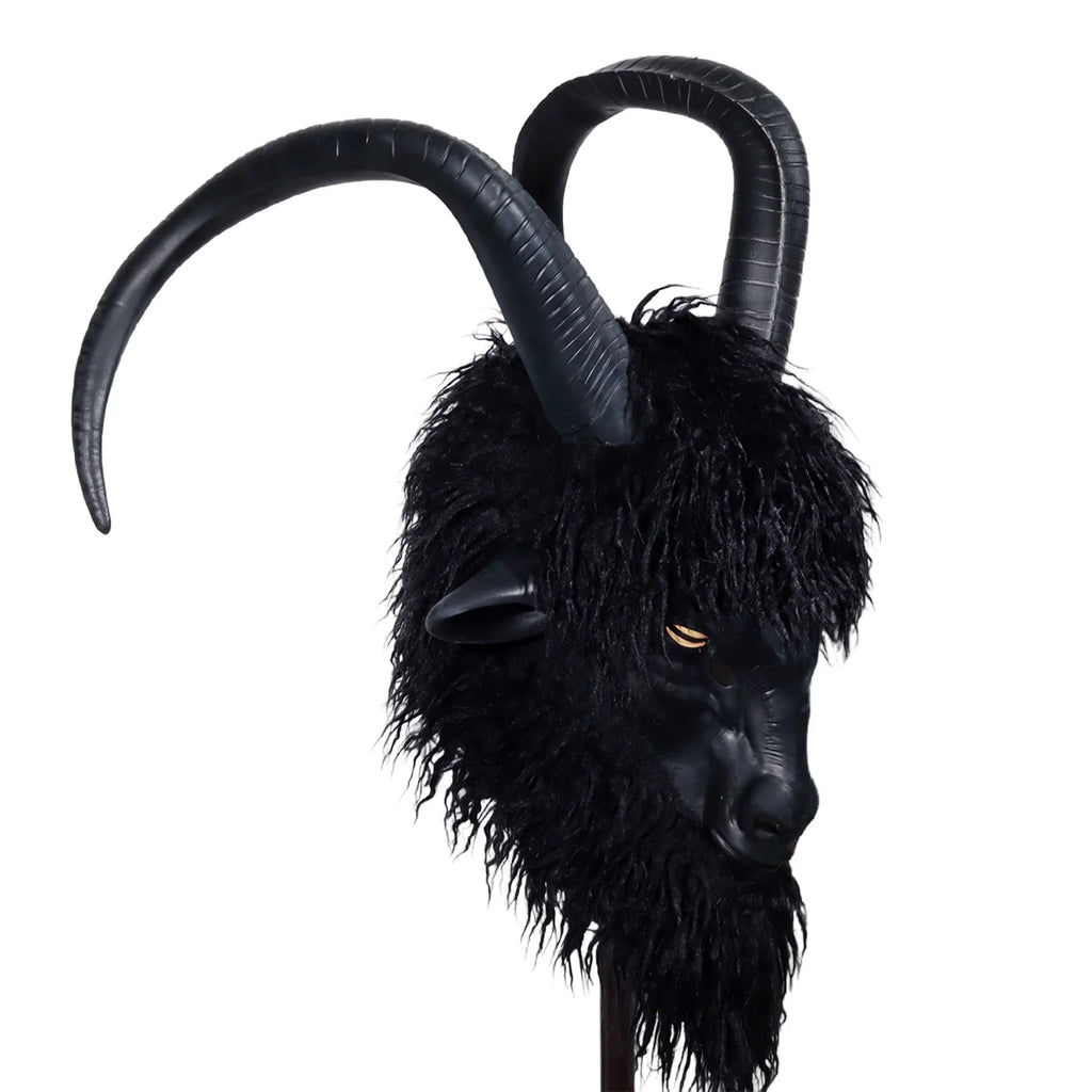 Masque de Bouc Noir en Fausse Fourrure à Cornes