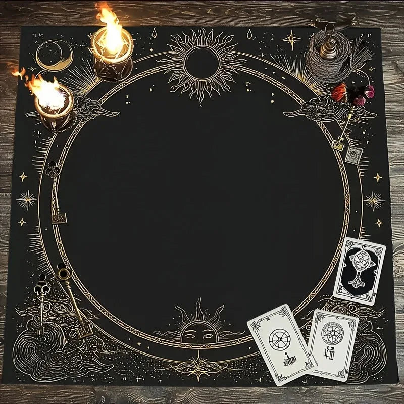 Tapis de Divination Astrologique Noir et Doré