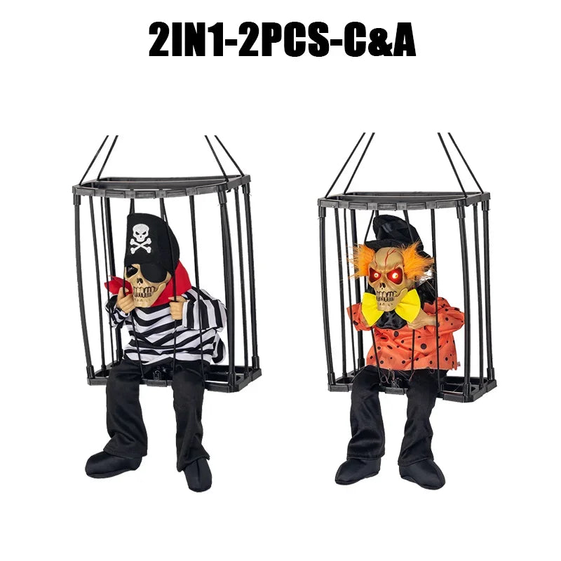 Squelette Prisonnier d'Halloween en Cage Lumineux