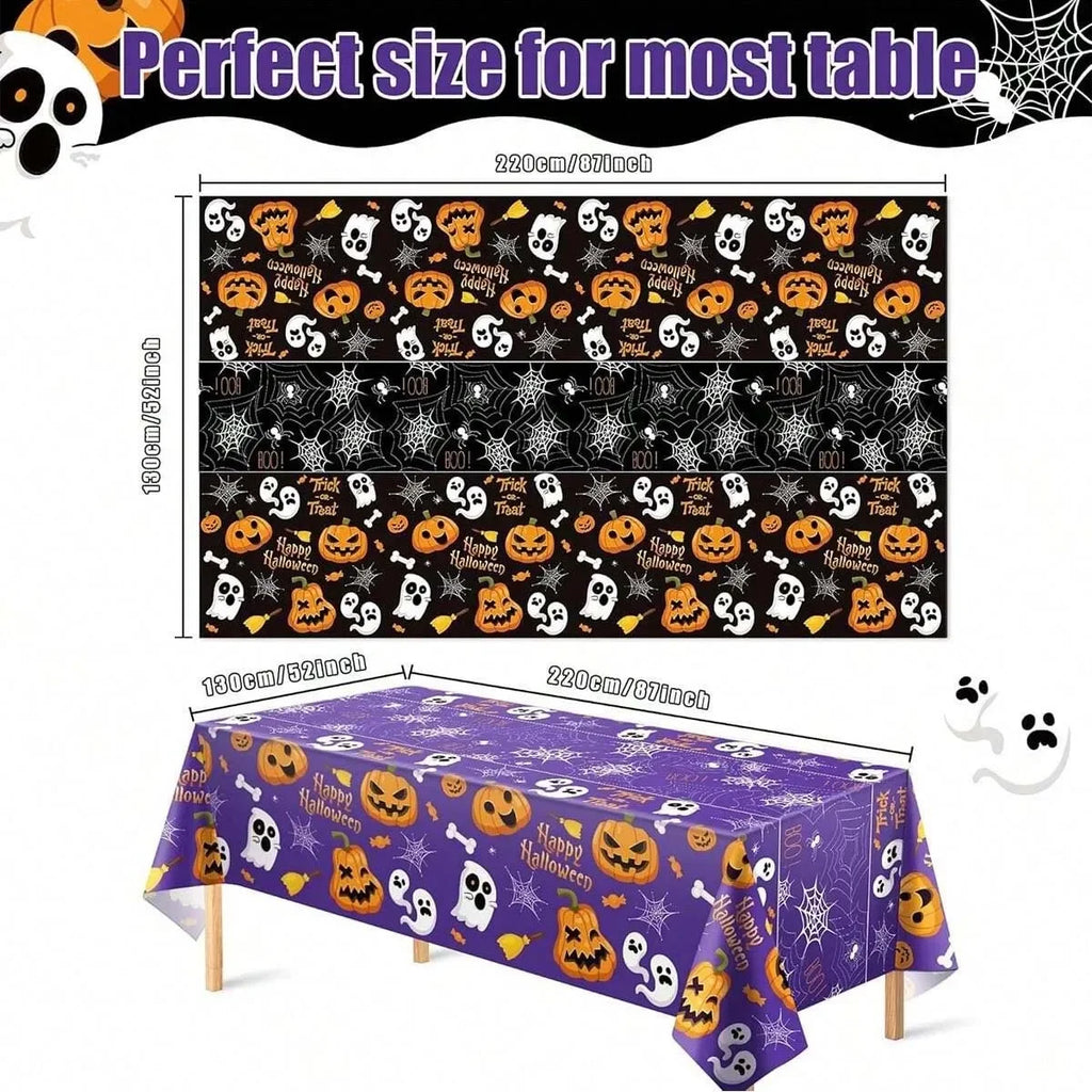 Lot de 2 Nappes Rectangulaires d'Halloween Noire et Violette