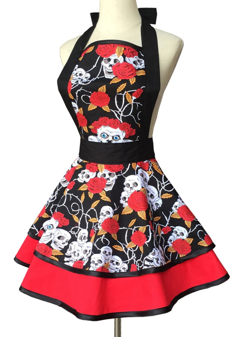 Tablier Rétro Pin-Up à Rayures Noires et Blanches