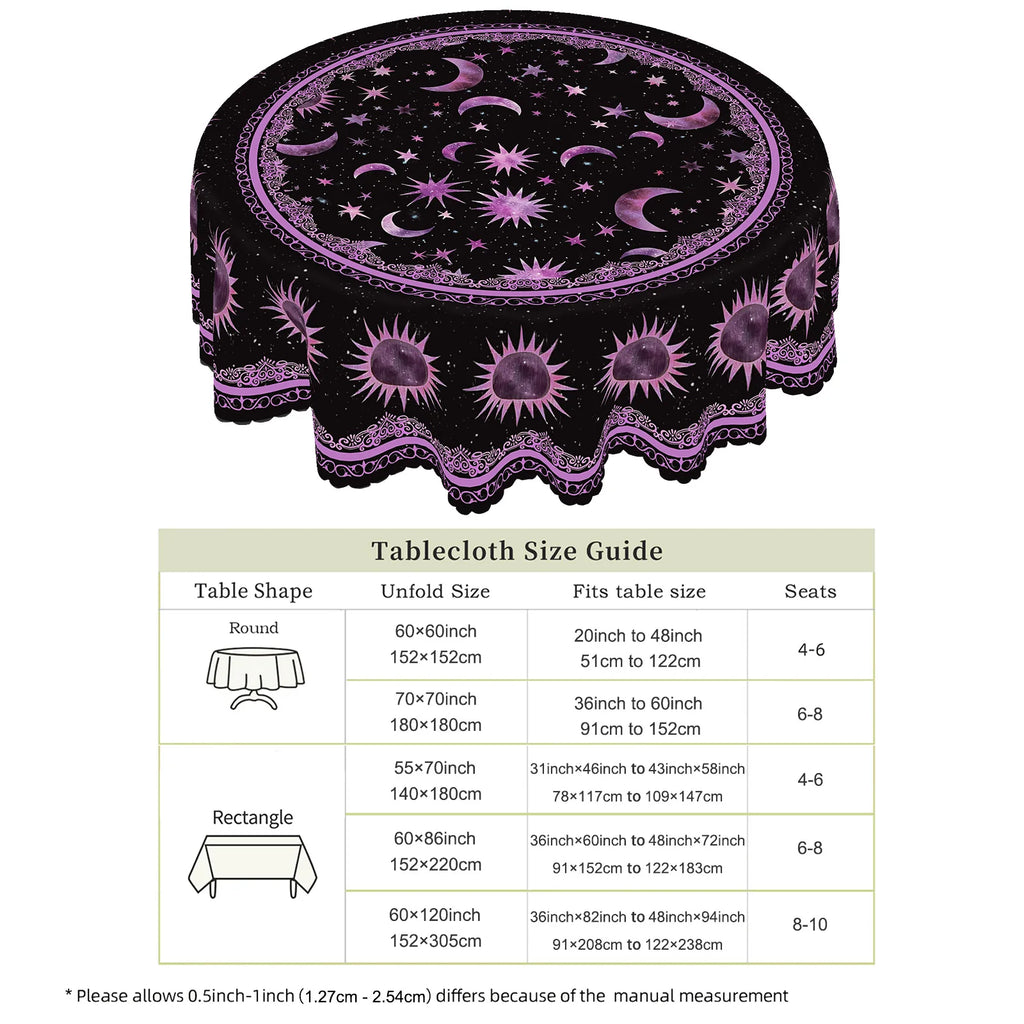 Nappe Ronde Noire Céleste à Bordure Ornée Violette