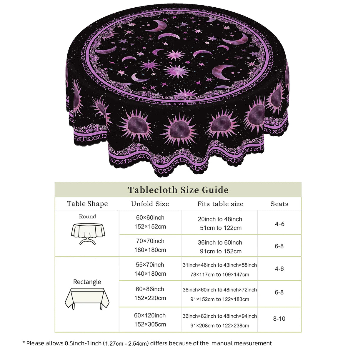 Nappe Ronde Noire Céleste à Bordure Ornée Violette