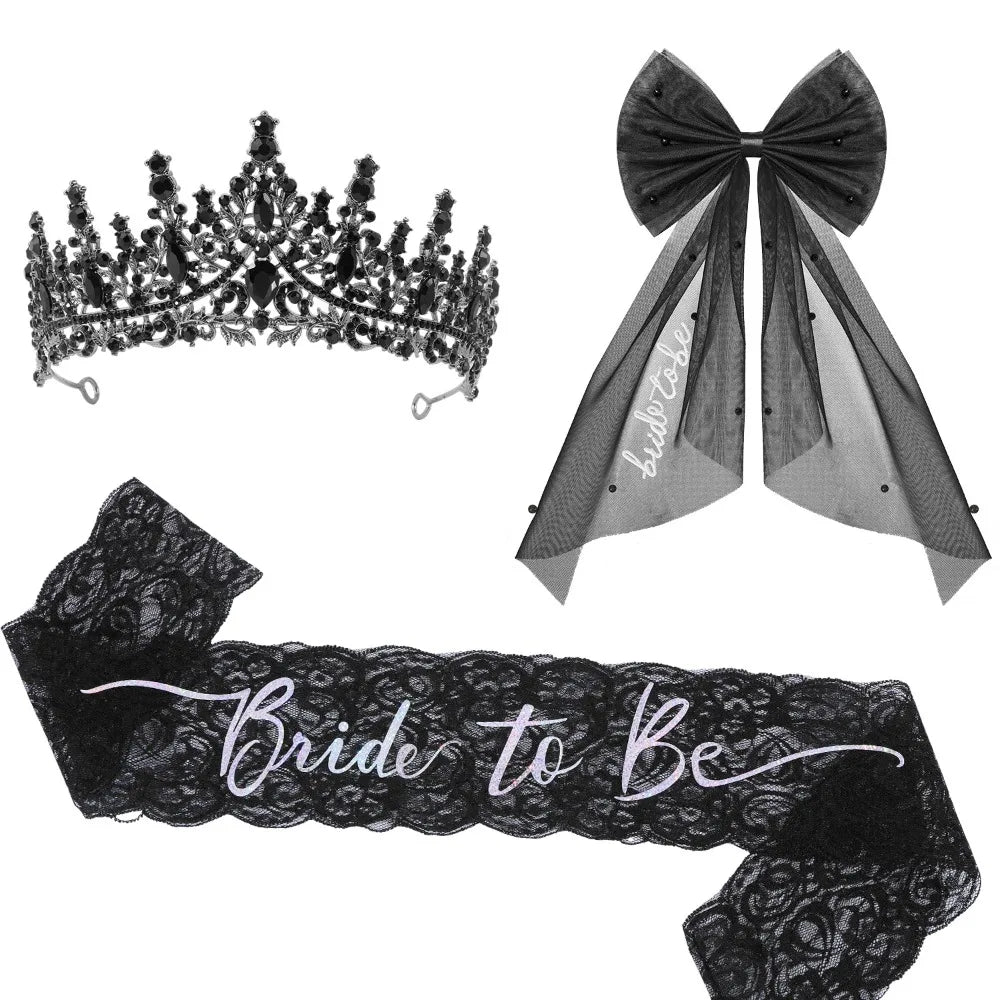 Kit de Mariée Gothique Noir Voile Tiare et Écharpes