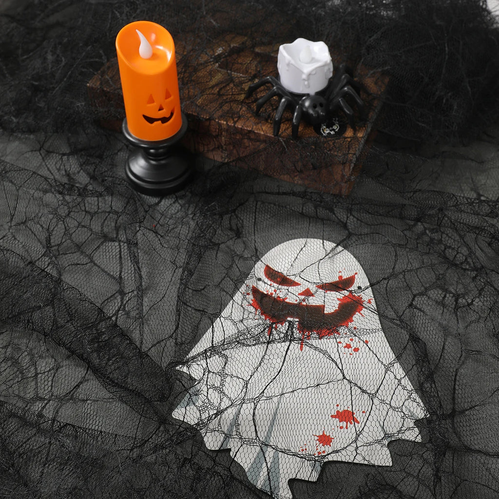 Chemin de Table Noir d'Halloween à Toile d'Araignée