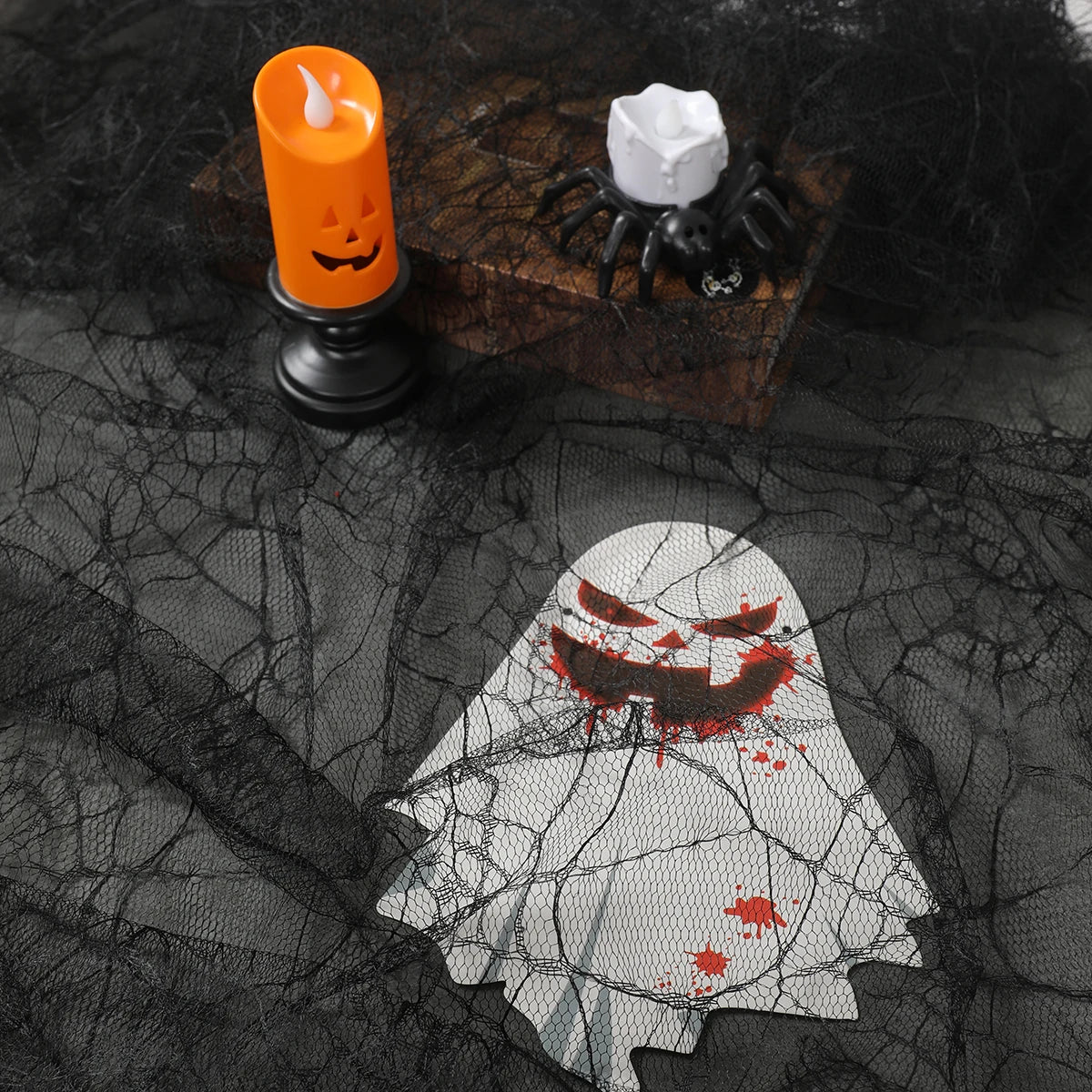 Chemin de Table Noir d'Halloween à Toile d'Araignée