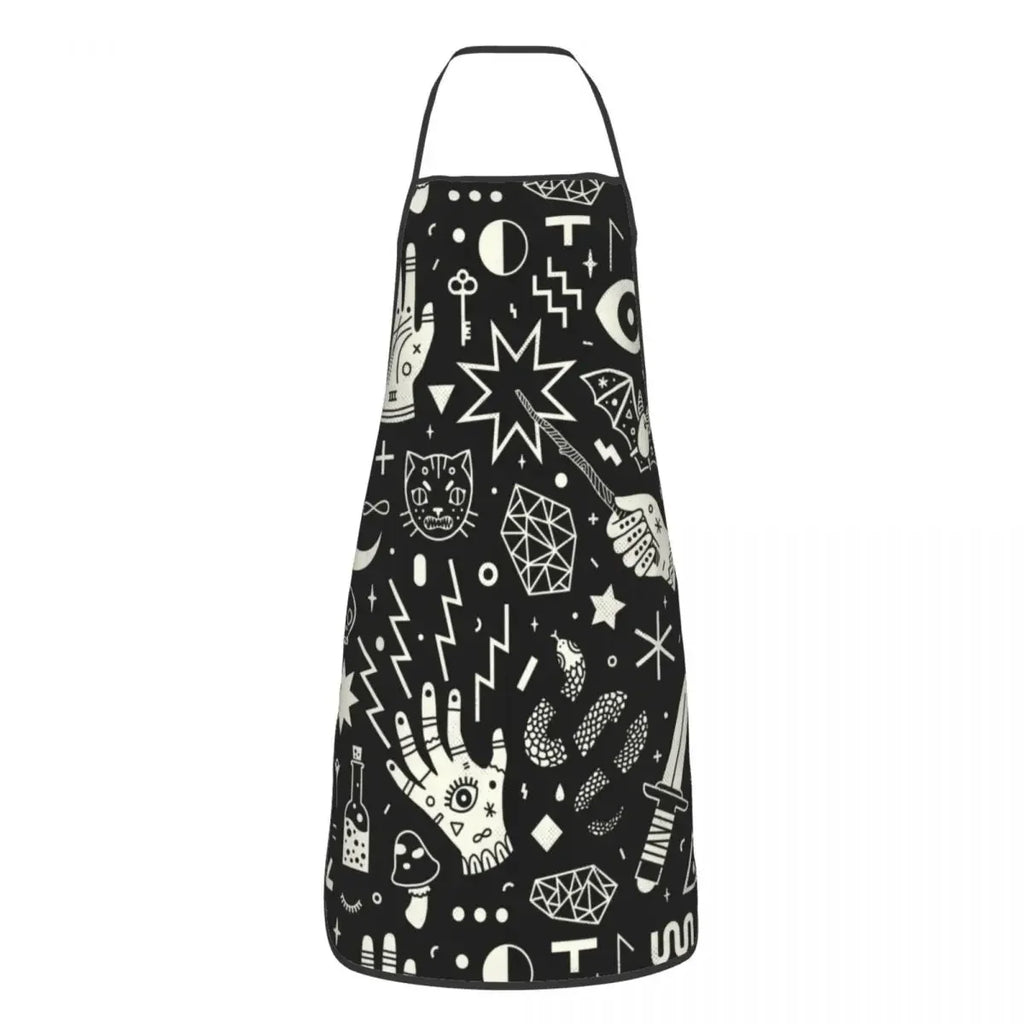 Tablier Noir à Motifs Mystiques et Texte WITCH