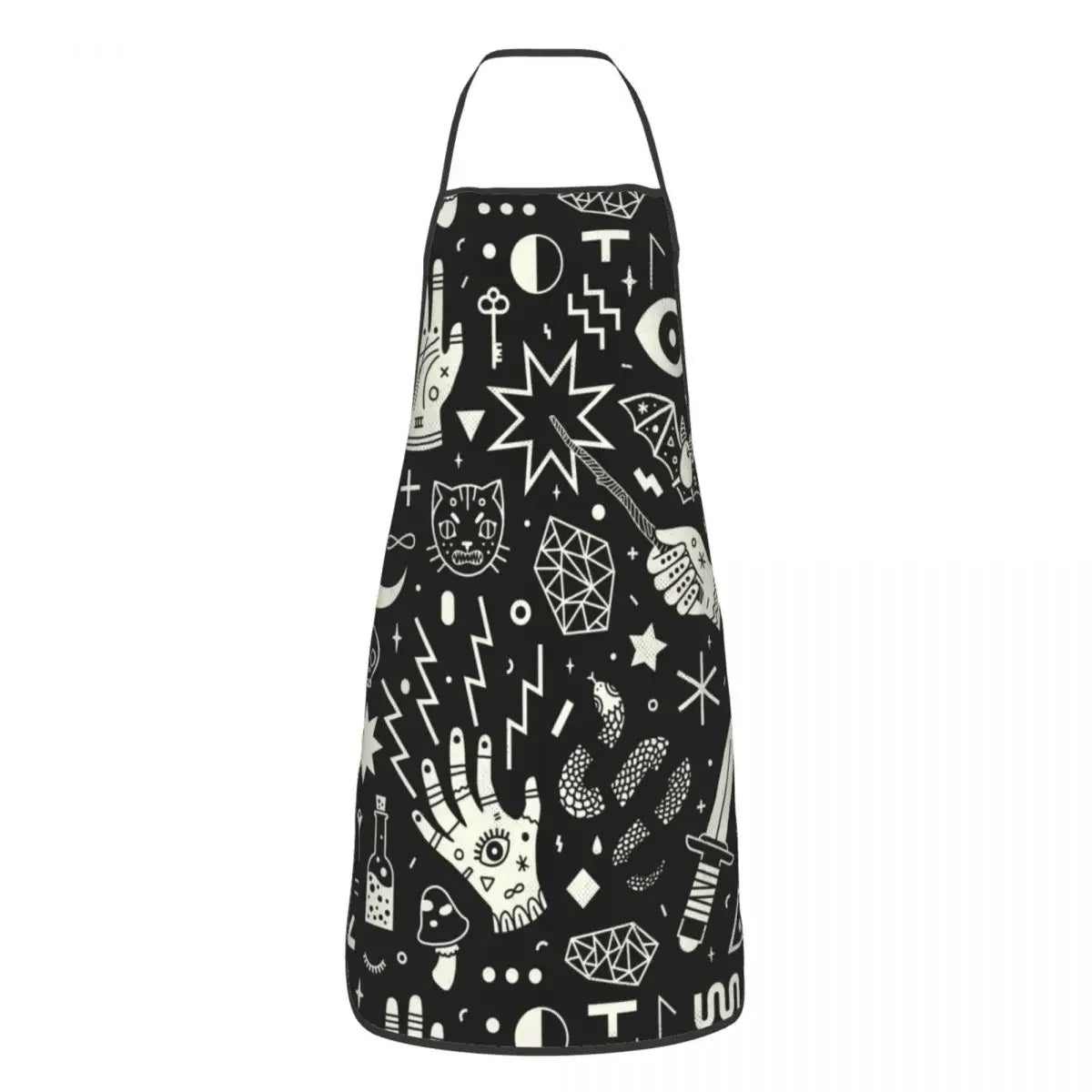 Tablier Noir à Motifs Mystiques et Texte WITCH