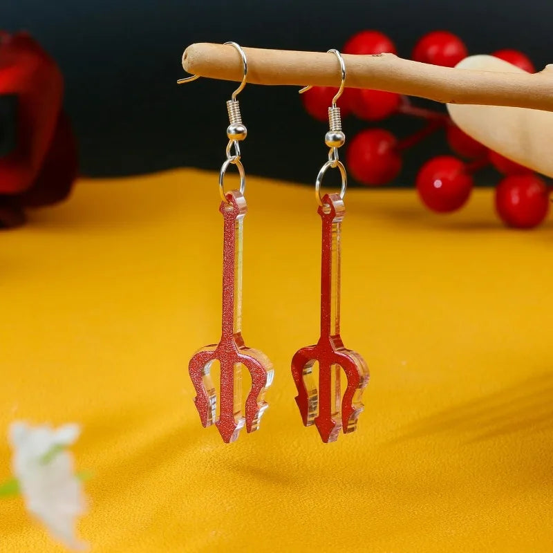 Boucles d'Oreilles Pendantes Trident Rouge Vif