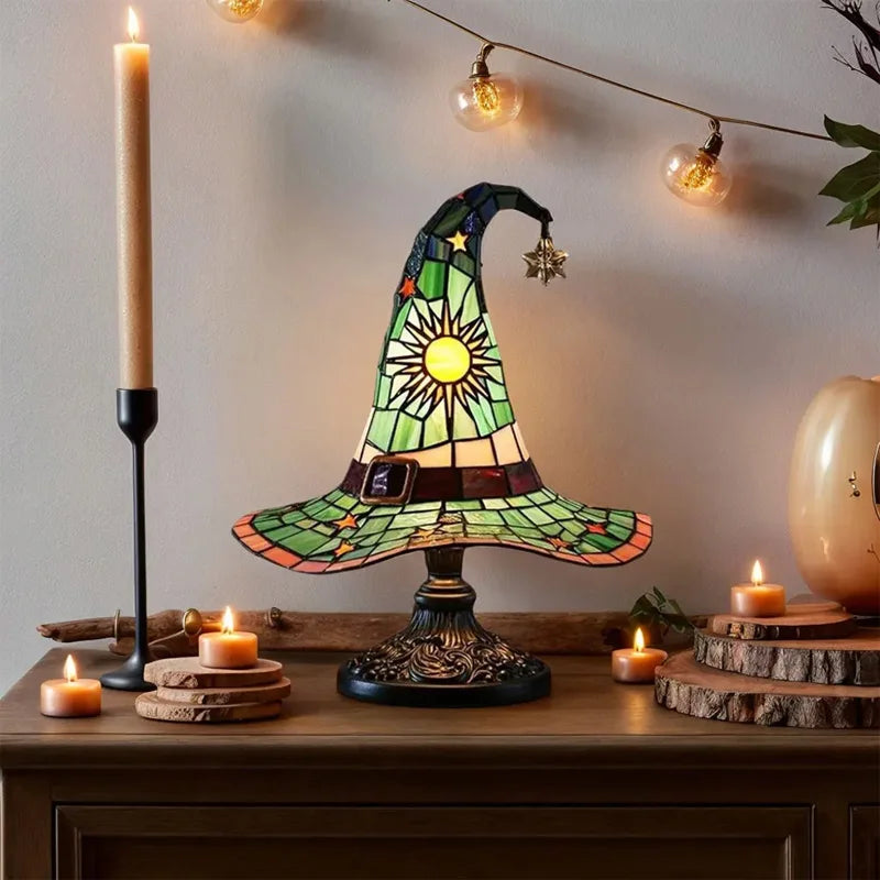 Lampe de Table en Verre Teinté Chapeau de Sorcière