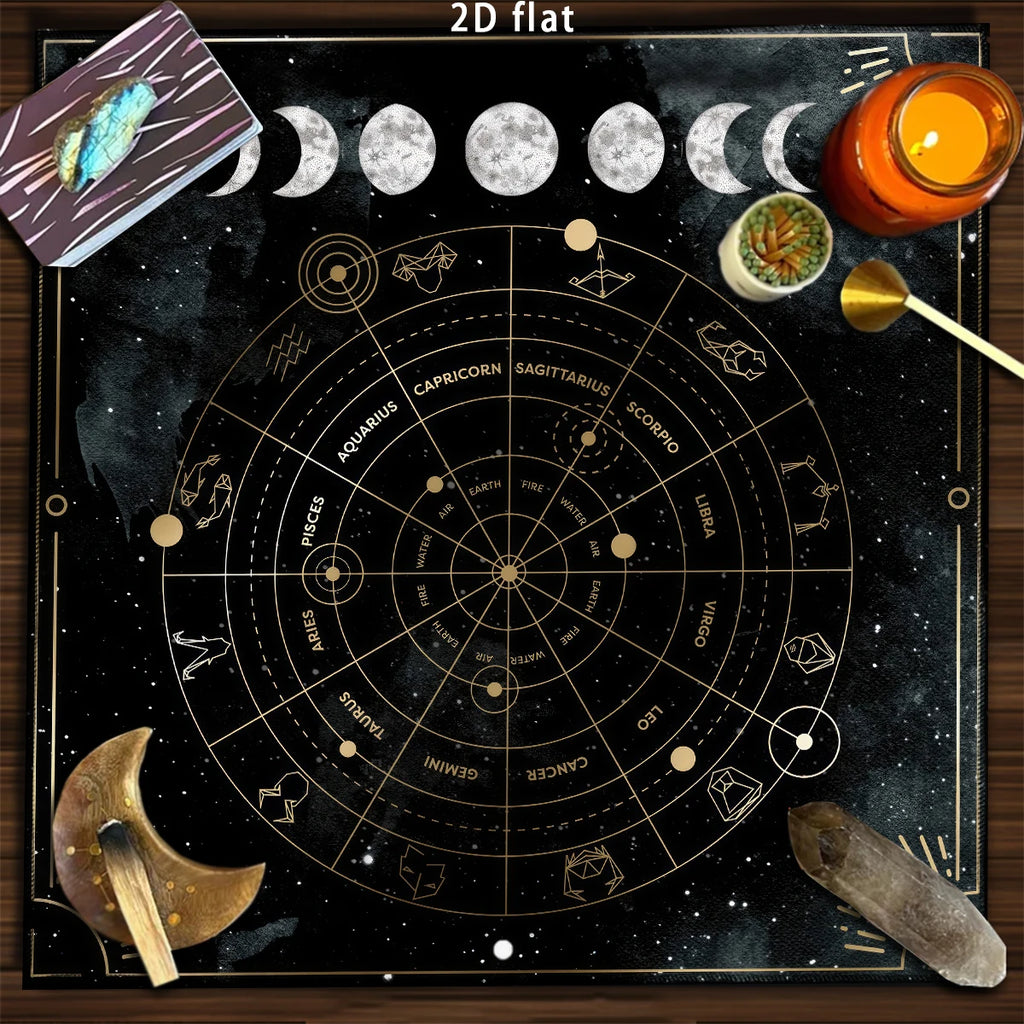 Tapis de Divination Astrologique Noir et Doré