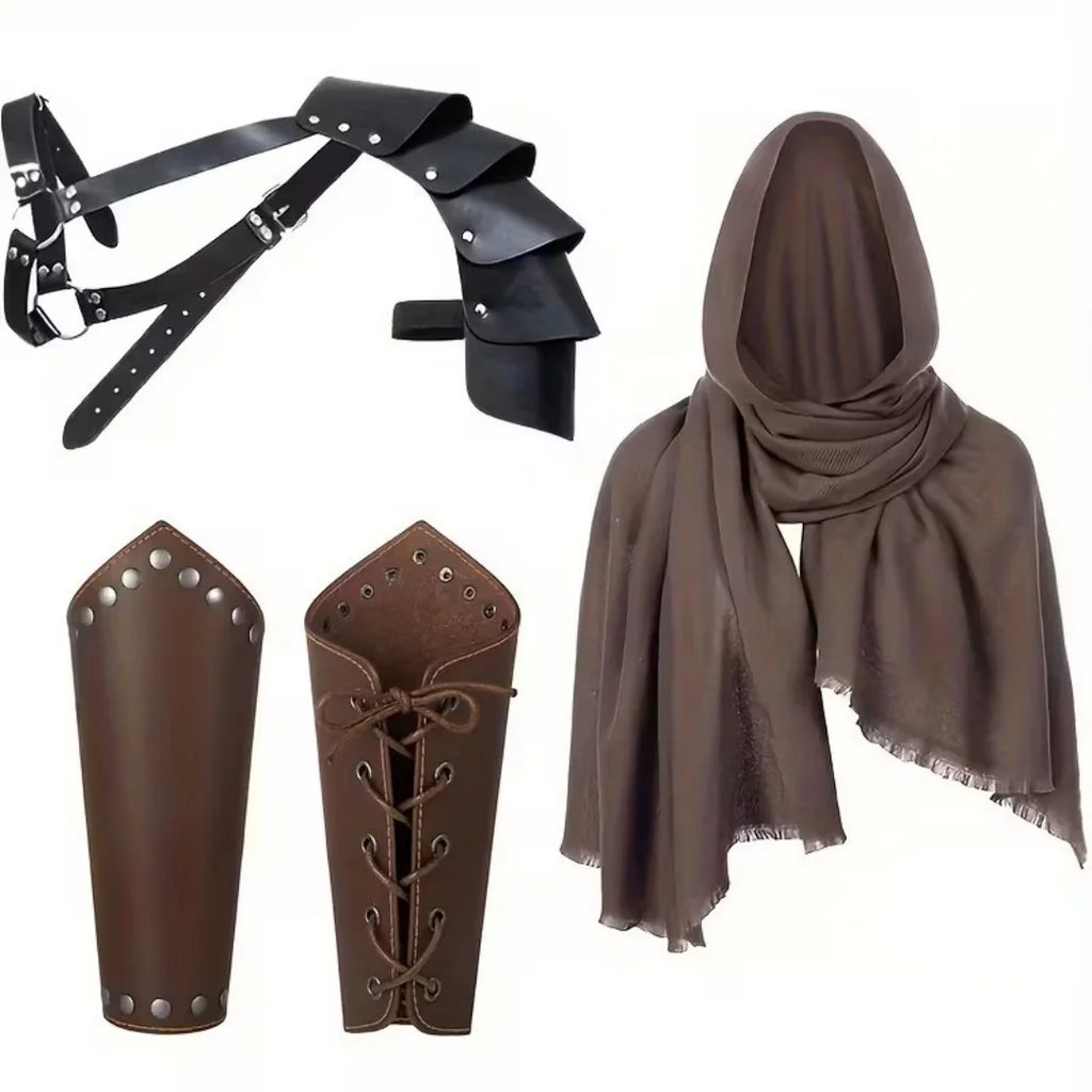 Ensemble de Costume Fantaisie Noir avec Harnais et Capuche