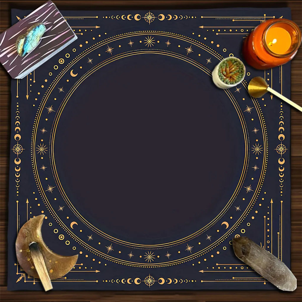 Tapis de Divination Astrologique Noir et Doré
