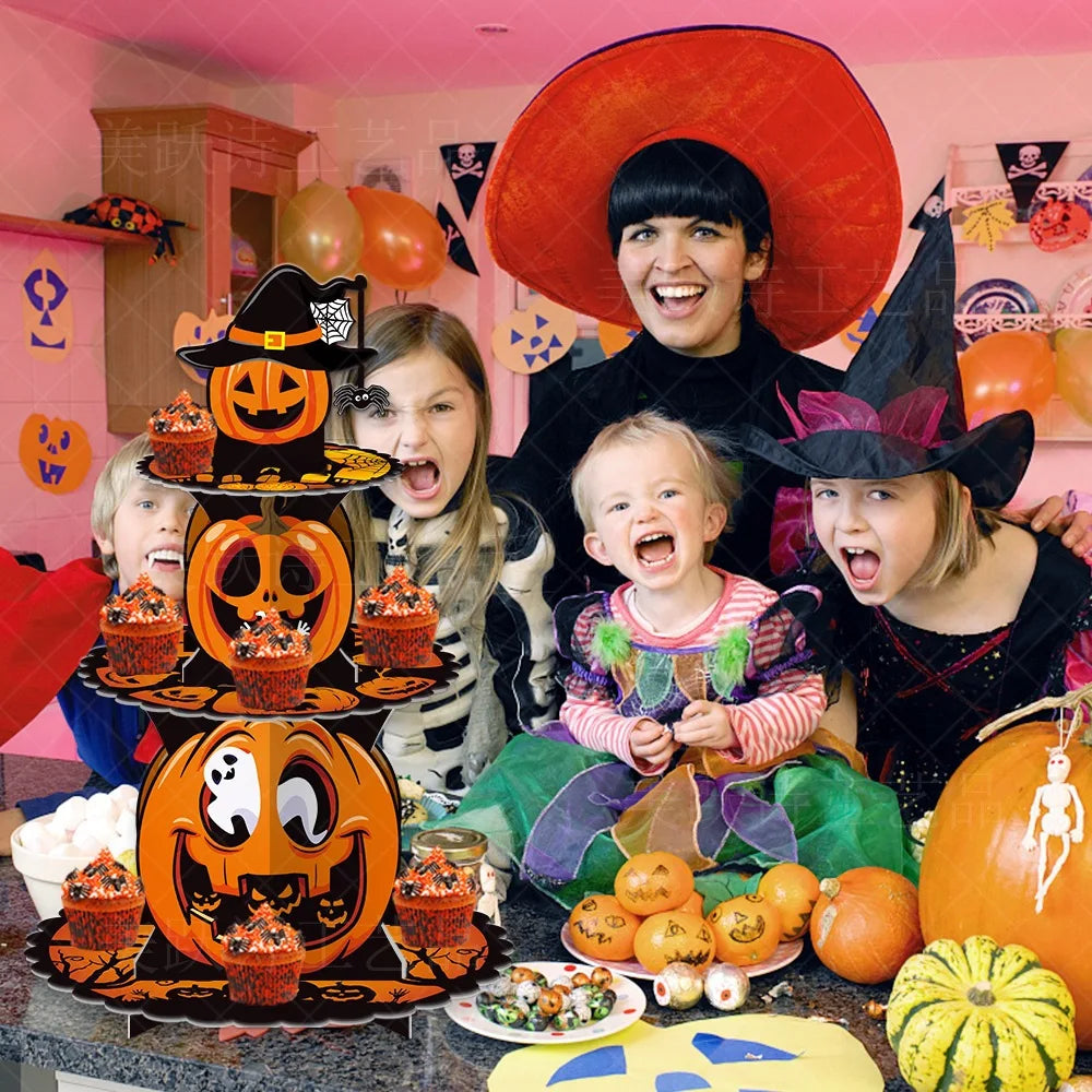 Lot de 2 Présentoirs à Cupcakes Halloween Citrouille et Sang