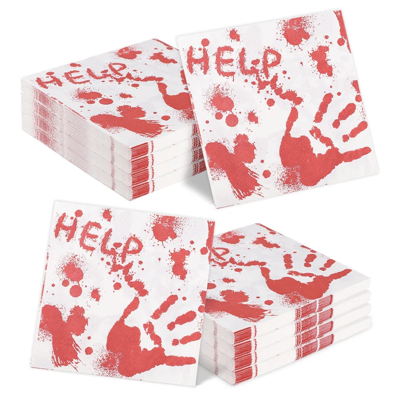 Serviettes en Papier Horreur "HELP" et Main Sanglante