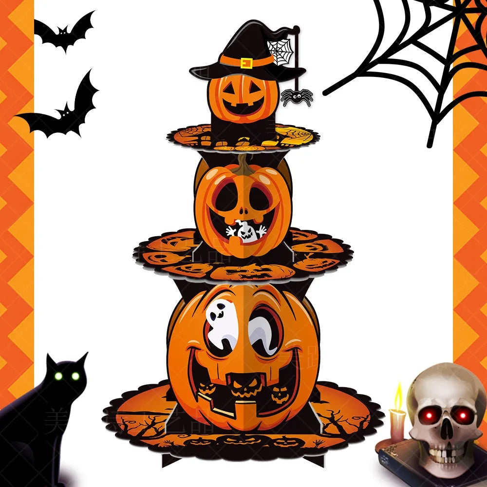 Lot de 2 Présentoirs à Cupcakes Halloween Citrouille et Sang