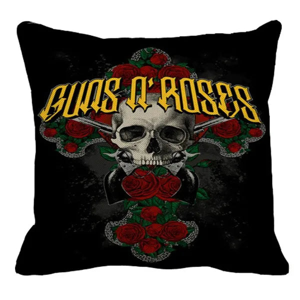 Housse de Coussin Rock Guns N' Roses Crâne et Roses