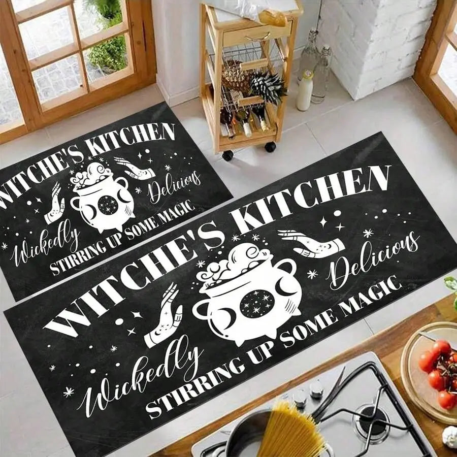 Tapis de Cuisine Noir "Witch's Kitchen" à Chaudron