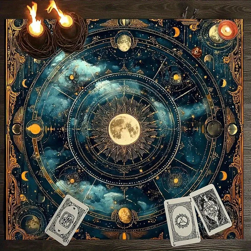 Tapis de Divination Astrologique Noir et Doré