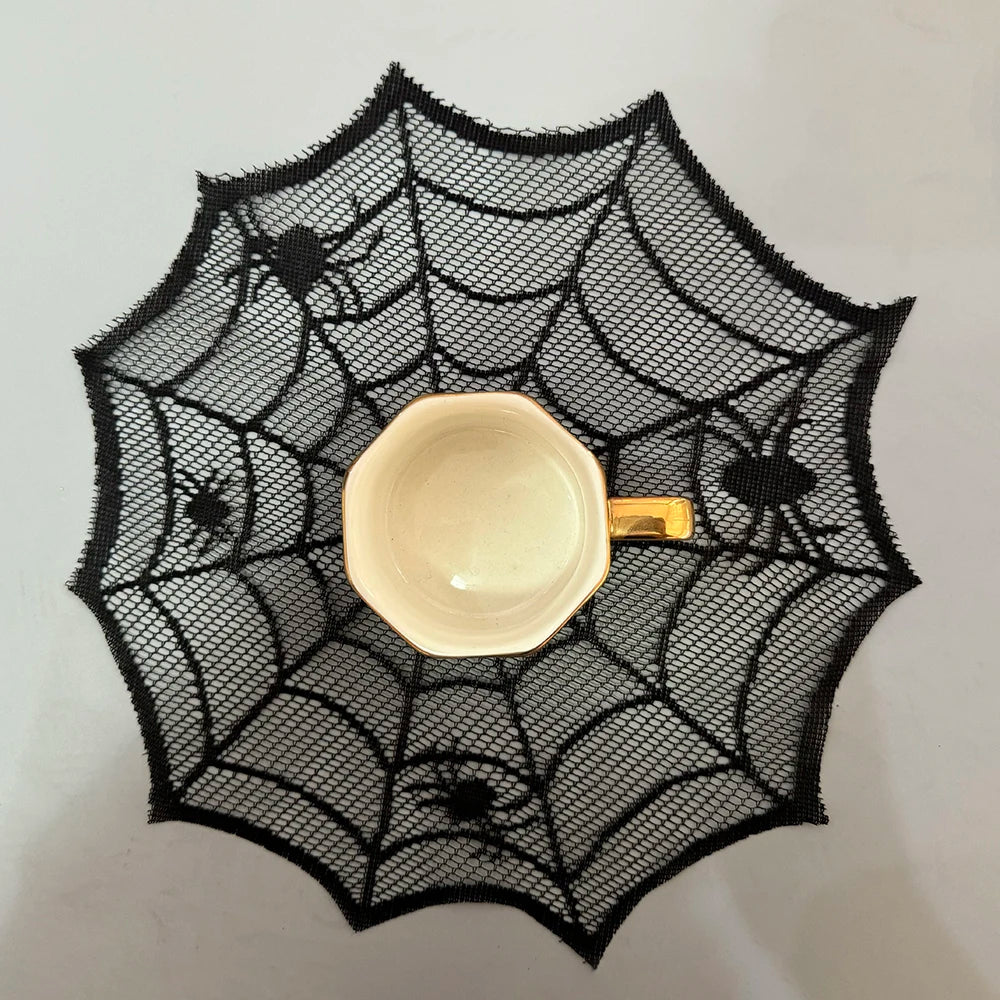 Set de Table d'Halloween en Toile d'Araignée Noire