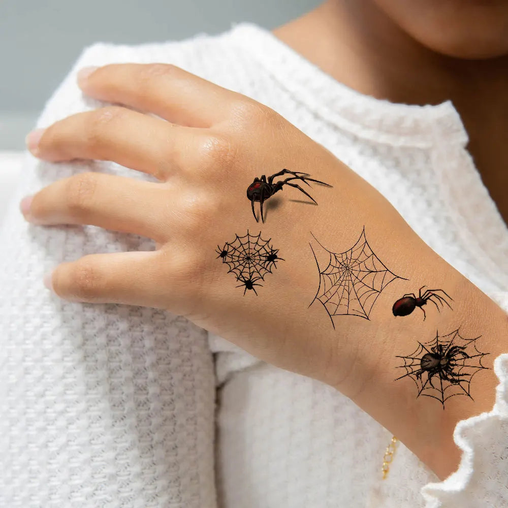 Tatouages Éphémères Araignées Noires et Toiles Effrayantes