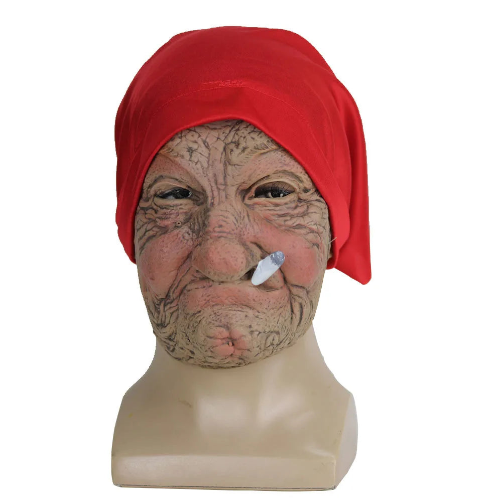 Masque d'Horreur Vieille Femme à Turban Rouge