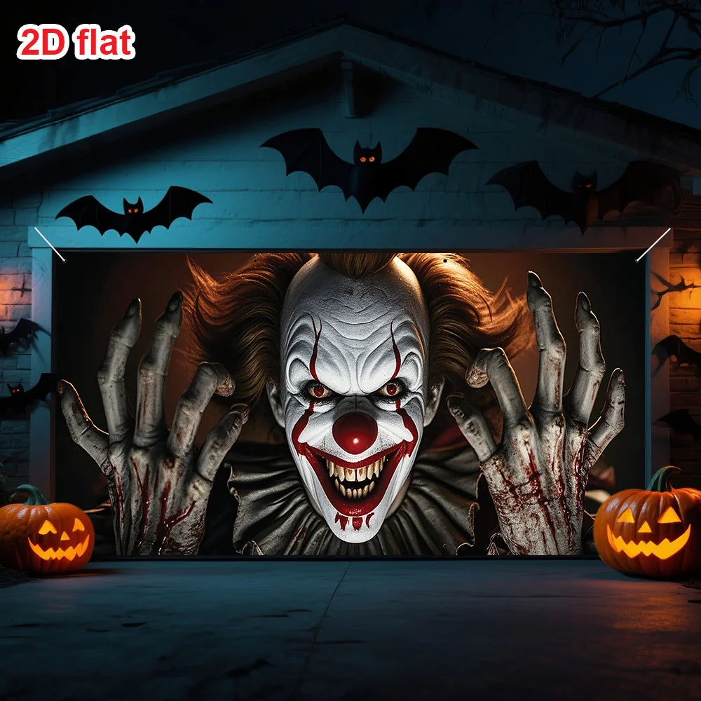 Bannière de Garage Clown Horreur aux Mains Ensanglantées