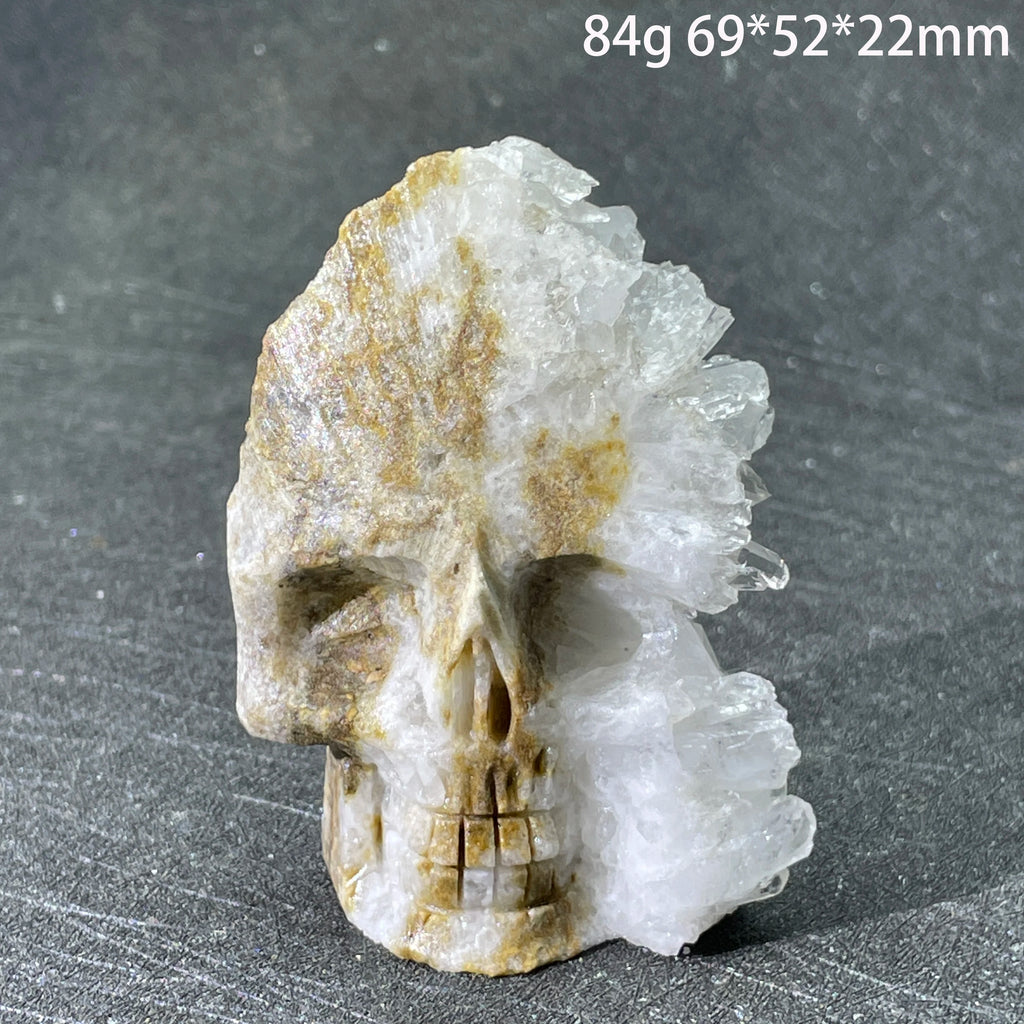 Crâne en Quartz Sculpté et Brut à Cristaux