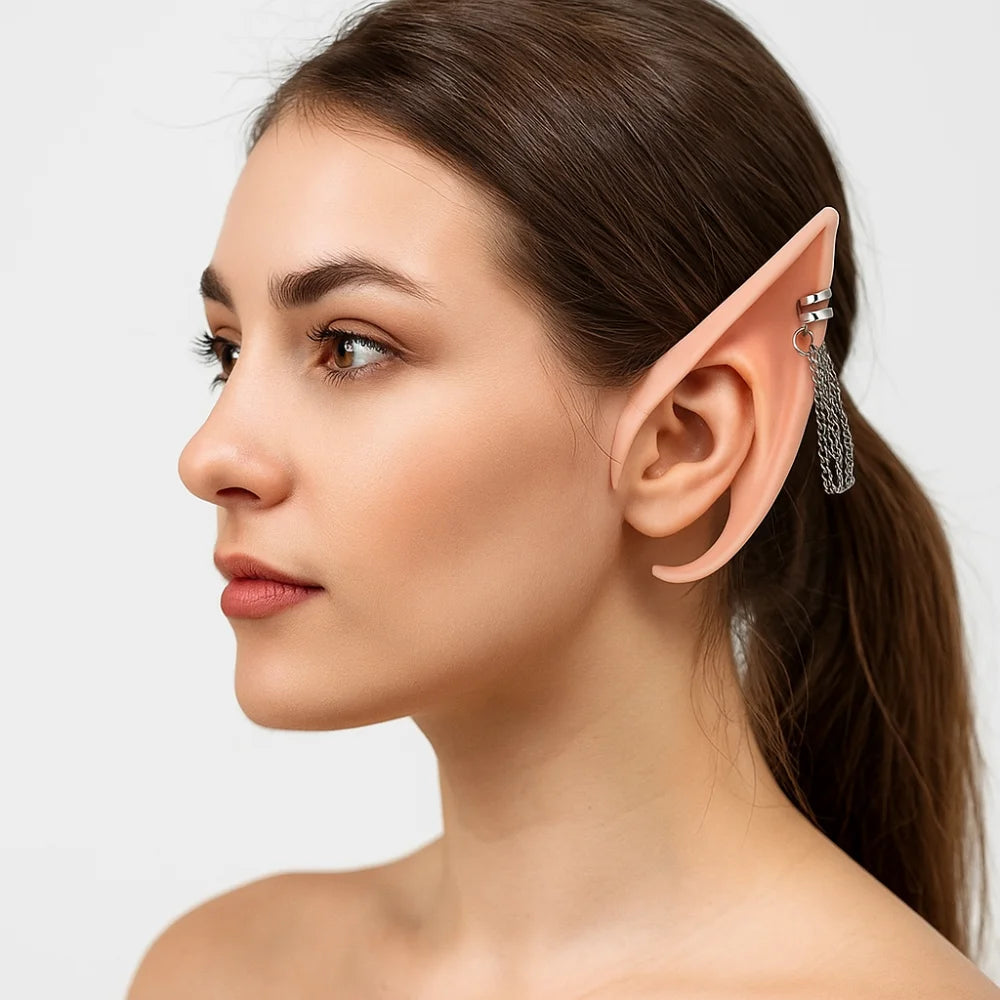 Oreilles d'Elfe en Silicone Rose Chair à Croix et Chaînes