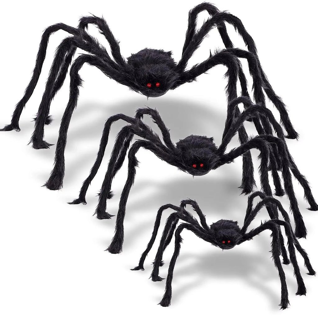 Araignée Géante Noire aux Yeux Rouges et Toile Blanche