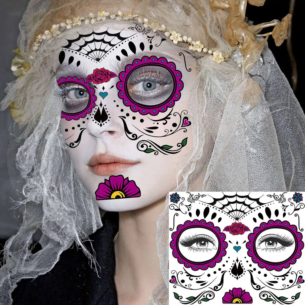 Tatouage Temporaire de Visage Calavera Fleuri